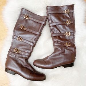 GOLDENBLEU Italian Leather Buckle Boots